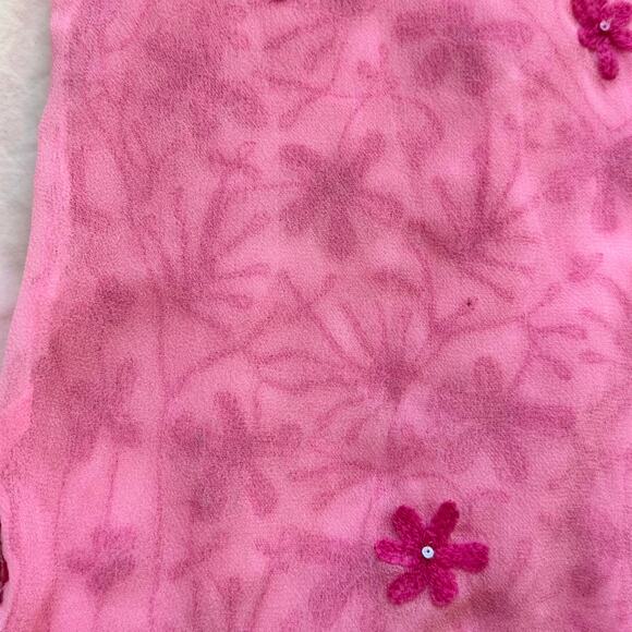 Pink sheer delicate floral embroidered sequin top crochet sleeves size small - Picture 8 of 8